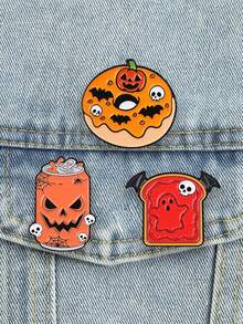 Halloween Spooky Food Enamel Pin Set Pumpkin Can Ghost Toast Donut Cartoon Lapel Badge For Backpack Jacket Decor - Multicolor - View 4