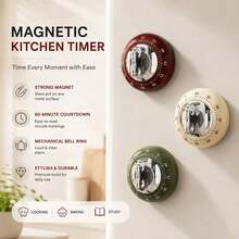 Mechanical Kitchen Timer 60 Minutes, Battery-Free Magnetic Timer, Vintage Wind-Up Alarm Clock Fridge Magnet, Cooking Baking Countdown Reminder, Durable Practical Kitchen Tool, Kitchen Gift - Multicolor - View 5