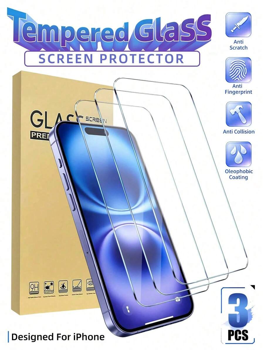 BOLLYMORE 3pcs Transparent Case Friendly Tempered Glass Full Screen Screen Protector, Compatible With IPhone 18 Pro Max 18 Pro 18 17 Pro Max 17 17 Pro 17 Air 16 16 Pro Max 15 15 Pro 6.1 Inch 15 Pro Max 14 13 12 11 Pro Max Phone Accessories