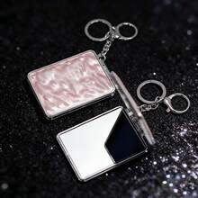 2PCS/Set High Gloss Water Ripple Double-Sided Mirror Portable Flip Cover Handheld Makeup Mirror Keychain Pendant Mirror Bag Decoration Makeup Mirror - Multicolor - View 2