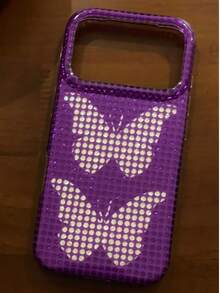 Ins Vintage Polka Dot Butterfly Solid Color Protective Case Compatible With Iphone 17 Pro Max/16 Pro/15, Personalized Women's Anti-Drop Girly Phone Shell - Purple - View 5