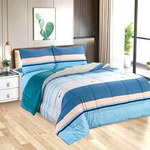 Edredón Matrimonial de Lujo Doble Vista Piel de Ángel, Suave y Acolchado, Incluye Edredón Relleno, 2 Fundas de Almohada, Sábana Superior y Sábana Ajustable (5 Piezas en Total) - Agua verde azul - Ver 11