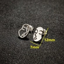 1 Pair Asymmetric Hollow & Solid Abstract Face Earrings, Golden Stainless Steel ,Modern Art Minimalist Ear Jewelry - GED659 - View 3