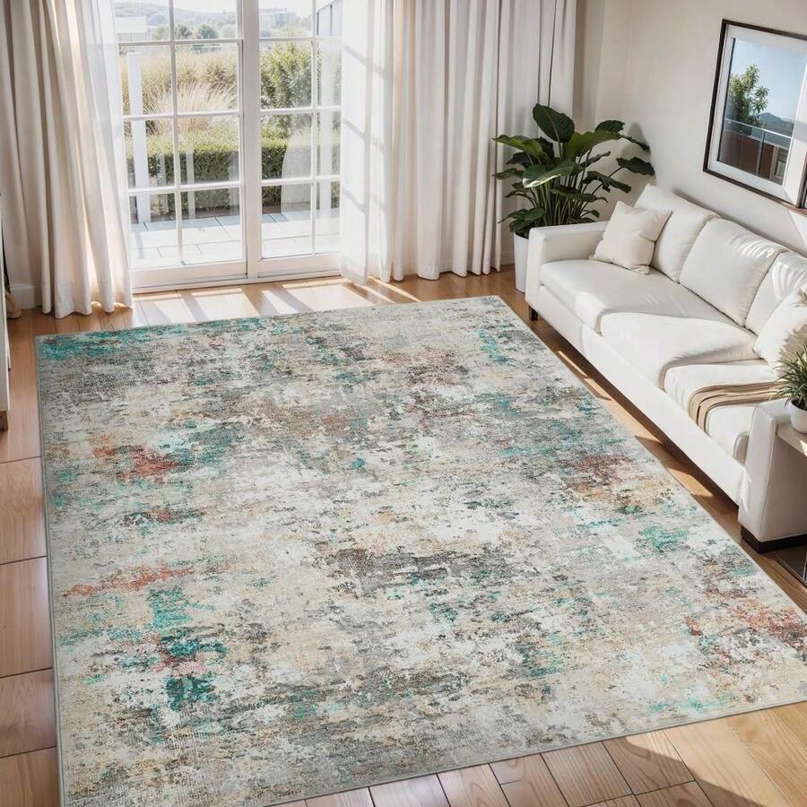 Techigher Modern Abstract Area Rug, Large Washable Living Room Rug, Ultra-Soft Non-Slip Bedroom Carpet & Foldable Floor Mat