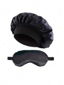 Women'S Sleep Cap Set, Satin Sleep Cap, Curly Hair Night Cap With Eye Mask Wide Strip And Eye Mask - Multicolor - View 7