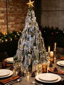 3000pcs Silver Christmas Tree Tinsel Foil Fringe Icicles- Christmas Tree Iridescent Tinsel Vintage Style Christmas Icicle Tinsel Strands Plastic Reflective Hanging Decorations For Christmas Tree, Window, Stair - Multicolor - View 9