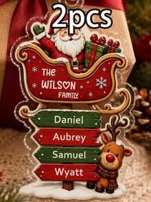 Custom Santa Sleigh Family Name Ornament, Personalized 2-6 Names Christmas Tree Decor, Festive Reindeer Signpost Style, Customized Wall Hanging, Customizable Text Family Keepsake, Holiday Home Decor, Christmas Gift 2026, Christmas Decorations - Style a - View 11