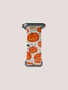 1pc Warm Orange Cute Halloween Pumpkin Pattern Silicone Watch Band, Compatible With Samsung, Honor Smartwatches, Compatible With Apple Watch 38mm 40mm 41mm 42mm 46mm 45mm 44mm 49mm, Fashion Soft Comfortable Sports Watch Band, Compatible With Apple Watch Ultra Series SE/11/10/9/8/7/6/5/4/3/2/1, Halloween/Thanksgiving Outfit Accessory Watch Band - Multicolor - View 4