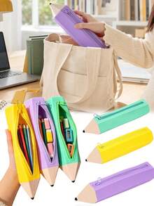 1pc Fun Pencil Shaped Pencil Case, Pencil Shape Student Pencil Pouch, Large Capacity Multi-Color Stationery Storage Box, Suitable For Back To School Season Gift, Gift Packaging Supplies, Storage Bag - Multicolor - View 5