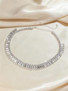 輕奢長方形漸層水晶鎖骨項鍊，多色可選，宴會舞會派對攝影禮服搭配項鍊 - 白色 - 查看 2