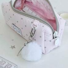 1pc Korean Style Grey Pink Polka Dot Rabbit Pencil Case, Stationery Storage Bag, Pixel Style Pencil Case, Cosmetic Storage Bag, Digital Storage Bag, Small Item Storage Bag, Suitable For Study, Work, Travel And Daily Use, Perfect For Students And Women, Back To School, School Supplies, Gift, Back To School - A - View 3