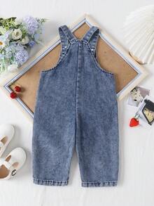 1pc Baby Girl Cute Casual Cherry & Strawberry Fruit Pattern Romper Long Pants, Autumn - Blue - View 2