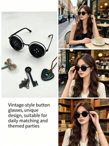 3/2/1pc Style Button Eye Glasses, Cosplay Round Glasses For Halloween Party Costume Prop - View 4
