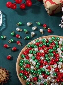 30/60pcs Christmas ABS Faux Pearl Charm Pendant Mix Color Rhinestone Spacer Beads For Jewelry Making DIY Bracelet Christmas Decoration - Christmas Pendant - View 2