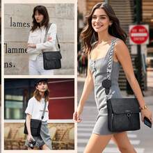 Women's Medium-Sized Shoulder Bag, Women's Crossbody Bag, Leather PU Shoulder Bag, Women's Shoulder Bags With Wide Shoulder Straps - Black - View 8