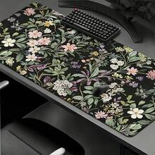 Green Leaves And Pink Flowers Mouse Pad Gamer XL Large Mousepad XXL Mechanical Keyboard Pad Natural Rubber Non-Slip Soft Table Mat - View 1
