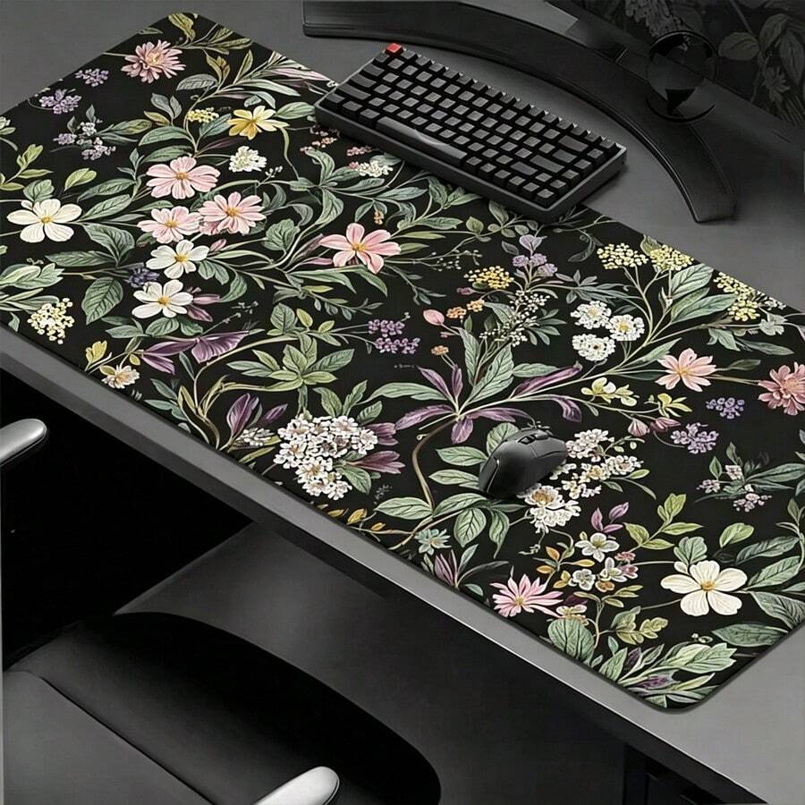 Green Leaves And Pink Flowers Mouse Pad Gamer XL Large Mousepad XXL Mechanical Keyboard Pad Natural Rubber Non-Slip Soft Table Mat - View 1