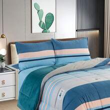 Edredón Matrimonial de Lujo Doble Vista Piel de Ángel, Suave y Acolchado, Incluye Edredón Relleno, 2 Fundas de Almohada, Sábana Superior y Sábana Ajustable (5 Piezas en Total) - Agua verde azul - Ver 4