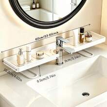 Bathroom Countertop Storage Rack, Faucet And Sink Top Storage Tray, Space-Saving Washbasin Organizer, For Bathroom Toiletries And Cosmetics Storage, Matte Minimalist Design, Fits Various Modern Bathroom Decor, Effectively Saves Washbasin Countertop Space - Multicolor - View 14