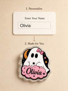 Custom Name Halloween Ghost Refrigerator Magnet, Personalized Fridge Magnet, Spooky Ghost Decor With Pumpkin, Candy And Black Cat Artwork, Refrigerator Decor For Halloween Parties, Home Decor, Halloween Gift For Kids, Friends And Ghost Lovers. - Multicolor - View 6