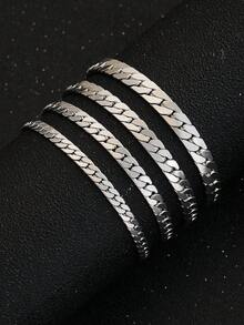 1pc Simple Silver Cuban Chain Bracelet For Boys Fashion Street Party Dates Vacation Sports Outfits Jewelry Accessory Gift For Daily Decoration - Silver - View 4