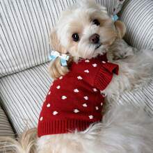 Winter Warm Pet Knitted Sweater, Soft Knitted Pullover, Small To Medium Size Puppy Kitten Dog Cat, Daily Party Pet Clothing - Red - View 3