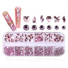 12-fack rund och flerformad lyxig glaskristall-rhinestone, färgglada platta 3D gnistrande nagelkonstdekoration, DIY nagelutsmyckningstillbehör, för DIY nageldesign och dagligt bruk - Multifärgad - Visa 7