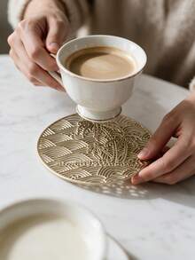 6-24pcs Coconut Tree Wave Hollow Coasters, Luxury Style PVC Round Heat-Insulating Non-Slip Coasters Suitable For Dining Table, Afternoon Tea, Home Party - Multicolor - View 2