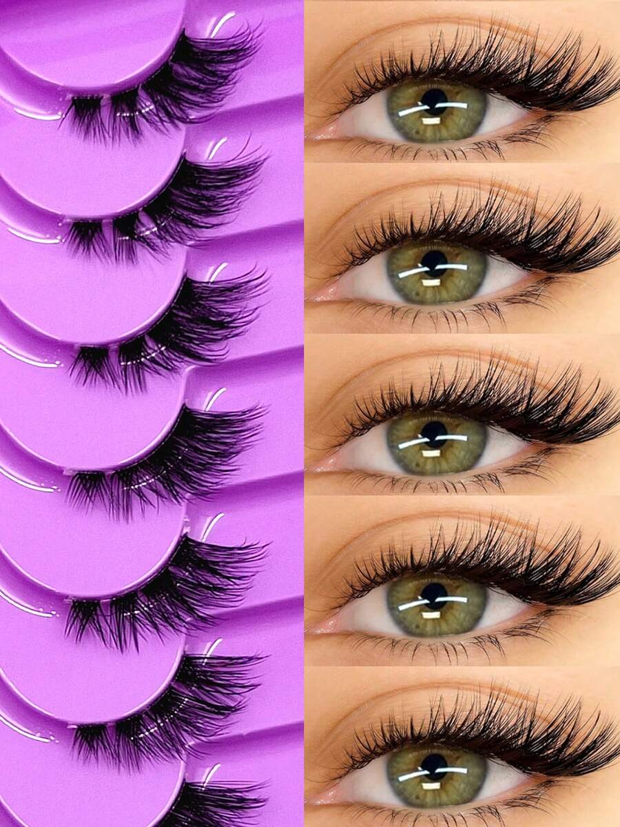 9 Pairs Half Lashes,Natural Cat Eye False Eyelashes,Clear Band Faux Mink Lashes,For Daily Style Eye Makeup,Beginner-Friendly - Black - View 1