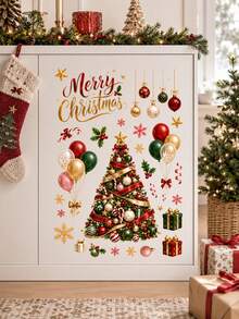 SUPSTICKER 1 Sheet Christmas Wall Stickers, Christmas Tree Gift Balloon & Ornament Design, 12.8*18.6 Inch, Home Party Decor - Christmas - View 4
