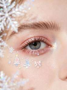 Holographic Snowflake Christmas Tree Bow Face Stickers With Tweezers, Suitable For Christmas Holiday Makeup, Party Looks, Portrait Photography Makeup, Facial Decoration Stickers - Multicolor - View 3