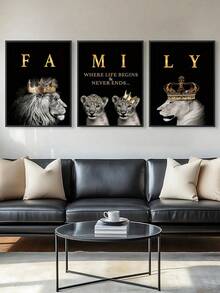3pcs Modern Abstract Lion Family Inspirational Quote Wall Art Canvas Painting, Suitable For Living Room Decor, Frameless - Multicolor - View 7