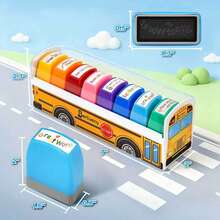 Bộ con dấu chấm điểm giáo viên 8 trong 1, con dấu tự đóng mực với lời bình khuyến khích động viên, kèm khay đựng hình xe buýt trường học nhiều màu, đồ dùng giáo dục cho lớp học và tại nhà - Bộ 8 con dấu hình xe buýt - Xem 6