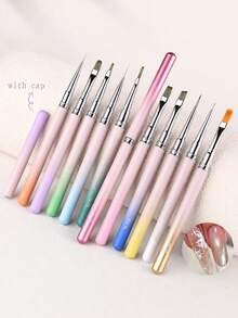 Gradient Metallic Nail Art Brush Dual Head Liner Painting Drawing Pen Colorful Sandblasted Handle UV Gel Polish Manicure Design Tool - Multicolor - View 6
