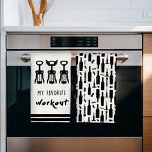 2pcs Minimalist Wine Bottle & Opener Creative Text Pattern Kitchen Towels, 40*60cm Soft Microfiber Material Tea Towels, Suitable For Home Kitchen Restaurant Outdoor Camping Tabletop Cleaning Dish Cloth Hand Towel Accessories, Home Kitchen Towels Holiday Gift - Multicolor - View 6