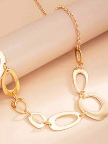 1pc Women's Gold-Tone Zinc Alloy Bohemian Vintage Style Asymmetrical Circle Patchwork Chain Waist Belt With Clasp, Unique Niche Design - Gold - View 4