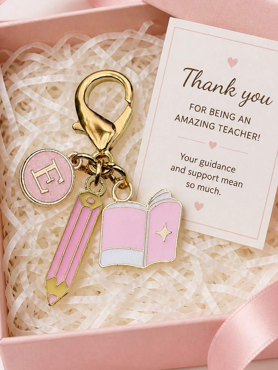 Back To School Themed Enamel Keychain,Cute Pencil Book Charms Enamel Keychain,Gift For Student Teacher,Teacher's Day Teacher Appreciation Gift - Multicolor - View 1