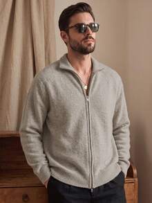 Jaket Layering LOOKUN Musim Gugur dan Dingin Warna Polos Kerah Lapel Gaya Bisnis Sport Komuter Longgar Nyaman Lengan Panjang Kardigan Sweater Pendek Rajut - Khaki - View 1