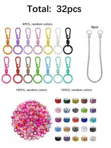 32PCS Dopamine Color Keychain Set With Random Color Keychains, Snake Chain, Random Color Large Hole Beads, DIY Keychains For Backpack Charms, Wedding And Holiday Gifts - Keychain Accessory Kit - View 3