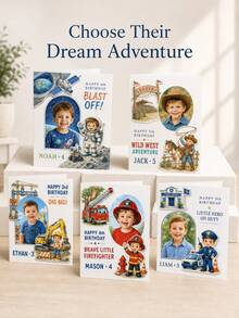 Personalized Birthday Card, Kids Character Design With Cowboy, Construction, Firefighter And Little Police Themes, Custom Celebration Card For Birthday Parties, Children's Gift Giving, Young Dreamers, And Everyday Special Moments - Multi-color - View 2