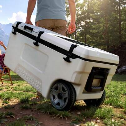 Nevera rígida, nevera portátil con ruedas de 106 QT, caja fría resistente a fugas que mantiene el contenido frío durante 48 horas, baúles aislantes con retención de hielo, ultraligeros para picnics al aire libre, barbacoas y camping