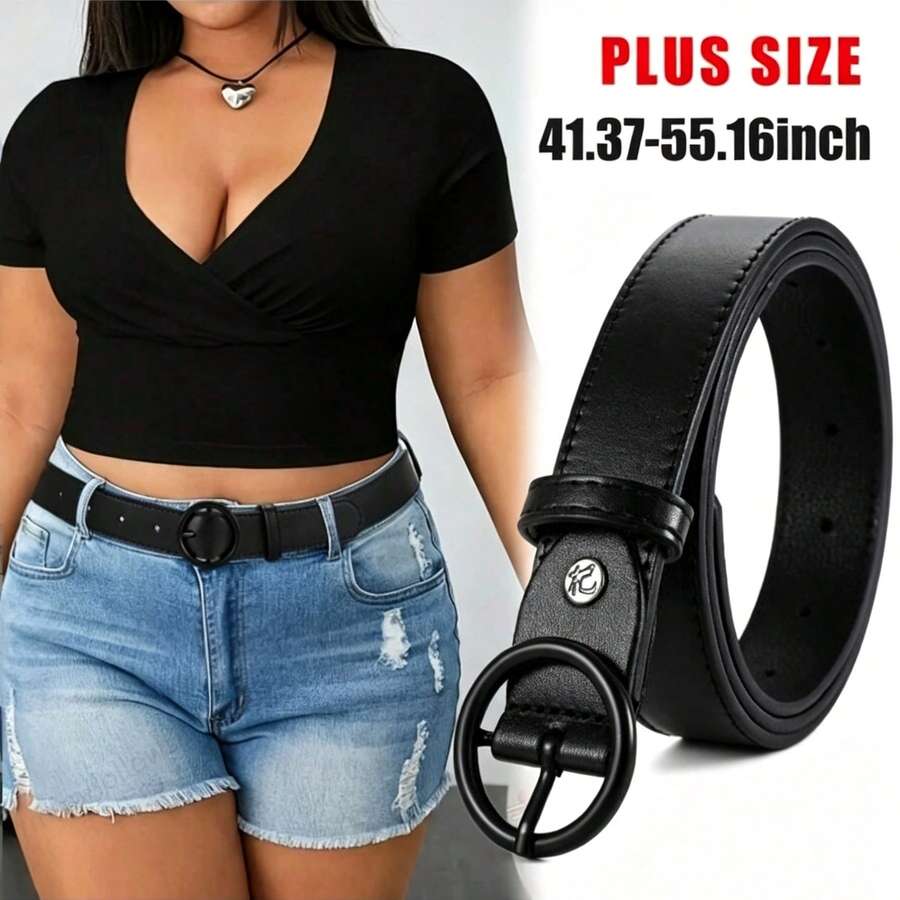 1 chiếc thắt lưng da nữ size lớn, màu đen, kiểu khóa cao cấp, đơn giản đa năng, phù hợp cho quần short mùa hè, chân váy, mặc hàng ngày, đi học, đi làm và các dịp trang trọng, size S-3XL, quà tặng Valentine - A - Xem 1