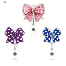1pc Pink Bow Retractable Badge Reel Clip For Doctor, Nurse, Medical Student - Multicolor - View 5