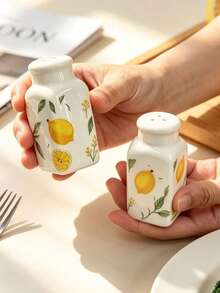 2pcs/4pcs Cute Lemon Ceramic Seasoning Bottles, Fresh Pastoral Style Square Small Seasoning Bottles, Highly Attractive Tabletop Condiment Bottles, Home Salt/Pepper/Sugar/Sprinkle Bottles, Housewarming Gift - Multicolor - View 7