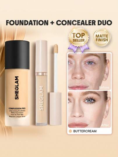 SHEGLAM [2 Stücke] Complexion Pro Matte Foundation & Concealer Bundle Set