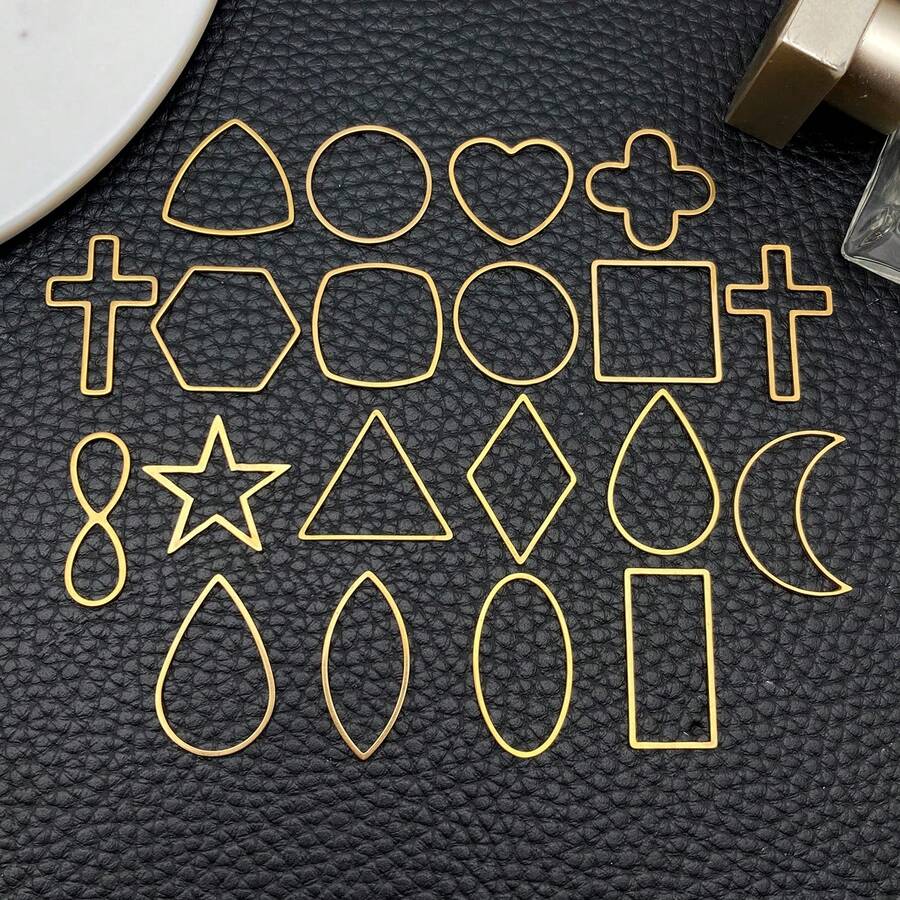 20pcs Stainless Steel Golden Geometric Frame Pendant Jewelry Making DIY Earring Pendant Various Design Charms For Jewelry Making Bracelets Necklace - Multicolor - View 1