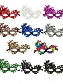 1pc Gold Foil Vintage Sexy Lace Masquerade Eye Mask, Holiday Party Women's Sexy Lace Mask, 3D Half Face Mask For Masquerade Party, Bar Party - Multicolor - View 1