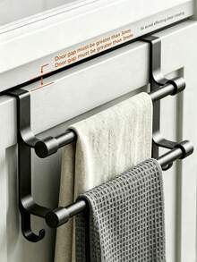 Black Double Bar Towel Rack Over-The-Door Towel Bar No-Drill Wall-Mounted Towel Storage Rack Great For Hanging Towels, Spoons And Utensils Suitable For Kitchen Bathroom Practical Hook-Style Storage Rack Designed Keeping Kitchen Tidy - Multicolor - View 6