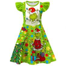 The Grinch 6pcs The 2026 New Christmas Halloween Dream Forest Flutter Sleeve Dress For Big Kids - A - View 13