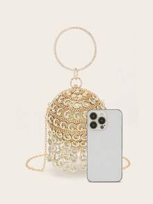 Mini Rhinestone Tassel Handheld Spherical Evening Bag - Gold - View 7